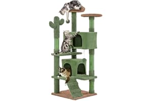 Yaheetech 138cm Cactus Cat Tree, Large Cat Tower for Indoor Cat, Scratching Posts Multi Level Cat Climbing Tree Play House Activity Centre w/Condo & Ball, Green/Brown