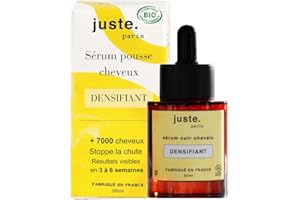 JUSTE PARIS N°1 Serum pousse cheveux Bio - Traitement microbiote cuir chevelu - Anti chute femme et homme - plus 7000 cheveux - Favorise la croissance capillaire - Fabriqué en France - Ingrédients naturels