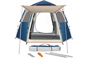REAKOO 3-4 Man Tent with Porch, Pop Up Tent Automatic Family Camping Tent, Lightweight Waterproof Dome Tent, Anti-UV Pop Up Camping Tent for 3 to 4 Persons for Hiking, Camping, Garden, Festival, Backpacking