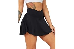 HAWILAND Women Tennis Skirt Athletic Skirts with Shorts Pleated Skirt with Pockets V Waist Skort Workout Golf Skorts
