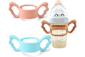 QINSKY Babyflaschen Griffe,2 Pcs Babyflaschengriff aus Silikon Flaschengriff Halter Weithals Babyflaschengriffe Baby Silikon Flaschengriffe für Baby Kleinhand Greifdesign