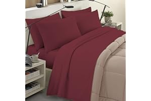 BANZAII TEXTILE INNOVATOR ONLINE Banzaii Completo Lenzuola Invernale Felpate in Flanella Anti-Pilling 100% Cotone, adatto anche ai materassi più alti, 4 pezzi, Matrimoniale Bordeaux