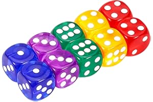 GWHOLE 10 Stück Würfel Bunt Set 6-Seitig, 14 mm, Farbe Würfel Set Spielwürfel Acrylwürfel Flüsterwürfel Dice Set mit abgerundeten Ecken Würfelkönig für Würfelspiele Tischspiele