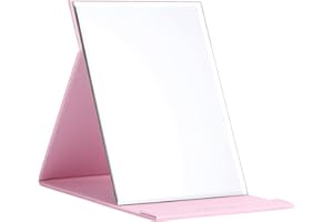 DUcare Leather Craft Makeup Mirror Free Standing Super HD Large Compact Mirror for Desk, Office, Home, Camping, Travel - Pink