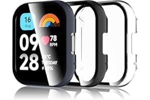 Bigqin Etui ochronne kompatybilne z Xiaomi Redmi Watch 3 Active, 3 sztuki, twarde etui z folią ochronną na wyświetlacz, HD ultracienkie etui z hartowanego szkła - przezroczyste/czarne/niebieskie