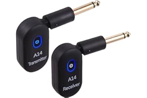 Btuty 2,4GHz Sistema de Guitarra Inalámbrico, 90° Giratorio/Plug and Play/Recargable Transmisor Receptor Inalámbrico de Guitarra, Cable de Guitarra Eléctrica Inalámbrica para Bajo Eléctrico (Negro)