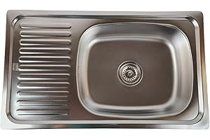 ANW HOME Küchenspüle Edelstahl mit Abtropffläche 76x45 cm mit Siphon, Spüle Küche, Waschbecken Küche, Spülbecken Küche, Spüle Spülbecken Edelstahl Rechteckig, Spüle Edelstahl Satin