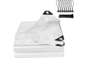 EPFHR Clear Tarpaulin Waterproof Heavy Duty Greenhouse Grid Tarpaulin Outdoor Polythene Plastic Sheeting 140GSM Transparent Tarp Cover With Eyelets For Protection Plant Garden Furniture Firewood (2m x 4m)