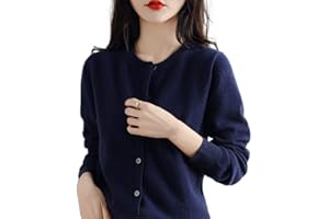 JIANGZ Gilet Femme,Mode Couleur Unie Bleu Marine Col Ras du Cou Cardigan Pull Tricoté Doux Coupe Slim Manteau À Manches Longues Pull Ouvert Devant Survêtement Veste Cardigans pour Femmes,M