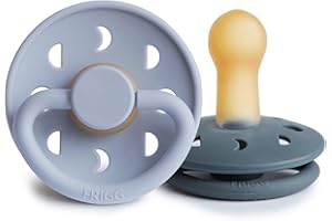 FRIGG Moon Phase smoczek, 2 opakowanie, lateksowy smoczek, nie zawiera BPA, wyprodukowano w Danii, symetryczny smoczek w kształcie wiśni (Powder Blue/Slate, rozmiar 2 (6-18 miesięcy))
