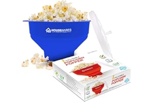 BRENSTEN Collapsible Silicone Microwave Hot Air Popcorn Popper Bowl With Lid and Handles (Blue)