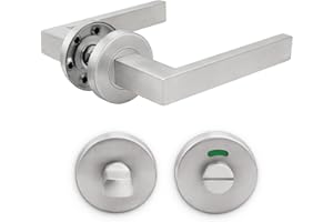 Probrico 1 Pack Brushed Nickel Door Levers On Rose Liberty Door Handle Set,Interior Door Handle Set with Round T-Bar Internal Door Handles and Bathroom Lock Thumb Turn & Release Set,No Latch Included