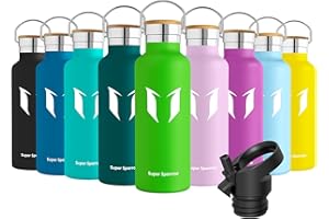Super Sparrow Water Bottle Stainless Steel - 350ml/500ml/620ml/750ml/1L- Insulated Metal Water Bottles - Standard Mouth Flask - BPA Free - Straw Bottle for Work, Gym, Sports - 2 Lids
