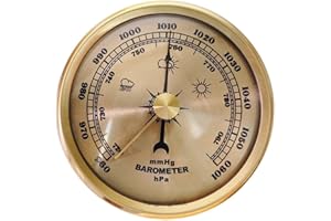 VOOTNIFIG Household Barometer Clock, Weather Pressure Gauge Indoor Temperature Humidity Monitor, Vintage Metal Frame Weather Pressure Gauge for Home Office (Gold)