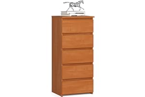 ‎AKORD AKORD | Kommode mit 5 Schubladen| Rollschubladen | Schubladenschrank Kleiderschrank | Sideboard mit Ablage | Robust | Universal Design | Erle