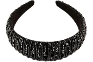 BOTTEGA DELLA PRINCIPESSA Cerchietto Gioiello Bombato con Perle effetto Cristallo-Cerchietto per Capelli Donna Elegante (Nero1)