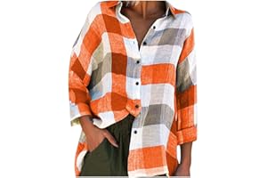 SDERG Ladies Tops Size 18 Sale UK Casual V Print with Long Blouse Tops Fashion Sleeves Loose Check Women Women's Blouse Shirt Blouse Jumper Sweatshirt