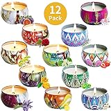 Duftkerzen 12 Stück Aroma Kerzen Vanilla Lavendel Sojawachs Aromatherapie Kerze Geschenkset für Geburtstag, Hochzeiten und Weihnachten