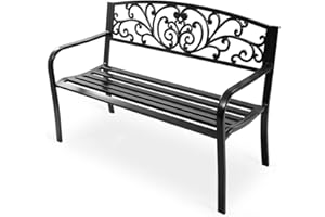 KOMFOTTEU Banc de Jardin 2 Places, Banquette de Parc en Métal, Chaise de Parc avec Dossier, Charge de 280/320 kg, pour Balcon, Terrasse (Papillon, Noir, 127 x 60 x 85 cm)