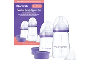 Lansinoh Baby Bottle Starter Set with Anti Colic Teat - 2 Feeding Bottles (160 ml & 240 ml) + 3 Naturalwave Silicone teats (Slow, Medium & Fast Flow) BPA & BPS-Free Reduces Nipple Confusion