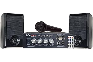 Party Light & Sound - PARTY-KA100 Kit Karaoke avec 1 amplificateur (2x50w), 1 Micro et 2 Enceintes (2x50W) - USB, Bluetooth et SD - Noir