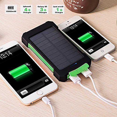 Cargador Solar 15000mAh  Iyowin Bater  a Externa Solar PowerBank Panel 2 Puerto USB con 9 LED Luz L  mpara  Solar Charger Port  til a prueba de Golpes Polvo Agua compatible iPhone iPad Samsung Android-tel  fonos m  viles Smartphone y tablet - Verde