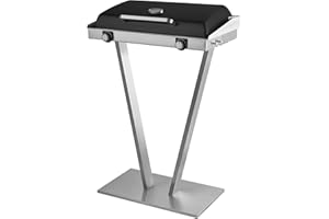 Team Kalorik Barbecue Electrique, Parfait pour Balcon et Terrasses, Plancha et Grill Grande Taille avec Couvercle, sur Pied, fait pour l’Extérieur, Taille xxl, 2500 W, Inox, TKG EBBQ 1002 L