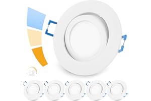 YindaLux 6x Downlight LED Techo Empotrable 5W IP44 3000K Cálido/ 4000K Natural/ 6000K Frio Focos LED Interior Techo Blanco, AC 220-240V, Corte 68-80mm
