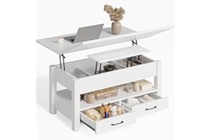 ‎ROLANSTAR Rolanstar Höhenverstellbarer Couchtisch mit 2 Schubladen, 100 x 50 cm Wohnzimmertisch aus Holz,Platzsparend & Einfach Montiert für Schlafzimmer, weiß