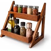 Kundi Versatile Wooden Triangular Spice Rack - 2-Tier Kitchen Countertop Organizer with Jars & Bottles Holder | Stylish Kitch