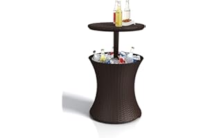 Keter Cool Bar, Mesa Nevera para Exterior y Jardín, Ratán, Color Crema, Capacidad 30 L, 45 latas
