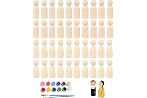 QITIXI:OU 40 Stück Holzfiguren zum Bemalen, 53mm Figuren Holz Naturbelassene, Spielfiguren Holz Unvollendete, Holzkegel zum Basteln, Mann Frau Holzfiguren Familie für Weihnachten Hochzeit Geburtstag Dekoration