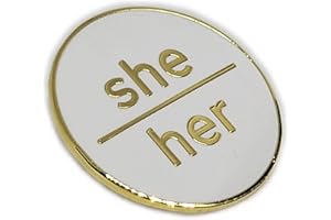 HOKUM AND SNARK She Her Pronoun Pin White Hard Enamel Gold Finish Pronoun Lowercase Minimalist