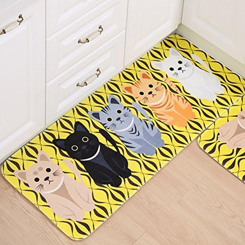 VANELIFE Cartoon Bathroom Mat, Non-Slip Cat Cute Lovely Carpet for Bedroom Floor Entrance, Yellow