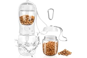MYOWELL Tragbare Trinkflasche Hunde - 350ml Hundetrinkflasche für Unterwegs mit 100g Hundefutter Becher, für Große Kleine Hunde Leckdichte Wasserflasche (Weiß)