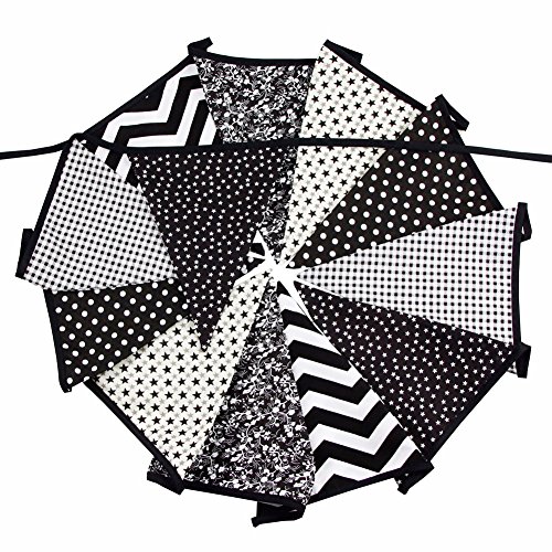 Colourful Fabric Bunting Flags,Double Sided Cotton Bunting for Festival Party Decorations,3.2 Meters 12 Flags (Black and White) reviews Colourful Fabric Bunting Flags,Double Sided Cotton Bunting for Festival Party Decorations,3.2 Meters 12 Flags (Black and White)