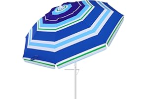 BESPORTBLE 6.5ft Beach Umbrella Heavy Duty High Wind Parasols With Sand Anchor Tilt Sun Shelter UV 50+ Protection Outdoor Sunshade Umbrellas Carry Bag For Patio Garden Pool Backyard Stripe