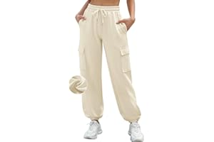 CMTOP Pantalon Chandal Mujer Sueltos Deportivos Pantalones Cargo Elastica Cintura Alta Pantalones Jogger Casuales Cómodos Pantalones Deporte Largos con Cordón y Bolsillos