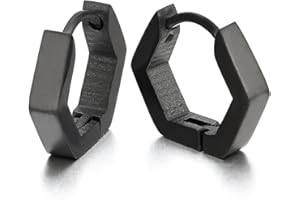 COOLSTEELANDBEYOND 2 Acciaio Inossidabile Pianura Nero Esagonale Orecchini a Cerchio da Uomo Donna