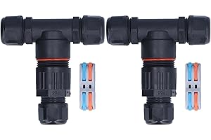 BIGKING Caja de conexiones de 3 vías, 2 piezas Caja de conexiones de 3 canales Conector de cable en forma de T a prueba de agua para luces de inundación al aire libre(two in two out)