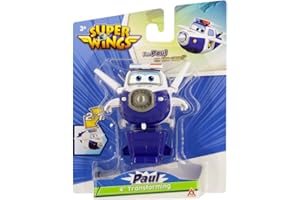 Super Wings - Transformations-Flugzeug Paul in Blau-Weiß, ca. 12 cm große Spielfigur für Kinder, verwandelbares Spielzeug-Flugzeug und Roboterfigur