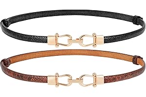 JasGood Damski skórzany pasek w talii, regulowany, cienki pasek z nachodzącą na siebie klamrą do sukienki