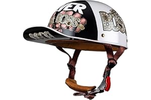 LPXPLP Motorcycle Open-Face Helmet ECE Approved Half Helmet German Style Skull Cap Helmet Motorbike Cruiser Scooter Cool Helmet for Men and Women Baseball Cap Helmet