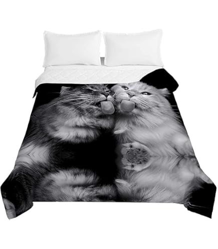 Copriletto Trapuntato Bambini Con Gatti E Cani - Microfibra Morbida 170x230 Cm, Design 3D Estate - Foto 4