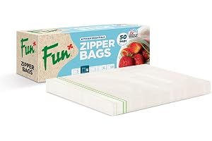Fun Zipper Bags 18.3x23.5cm, Clear, Medium - Leak-Proof & Durable Kitchen & Food Storage Essentials(Pack of 50)