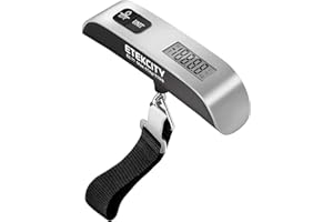 Etekcity EL11 Luggage Scale, Digital Portable Handheld Suitcase Weight for Travel with Rubber Paint, Temperature Sensor, 110 Pounds, Battery Included, Silver