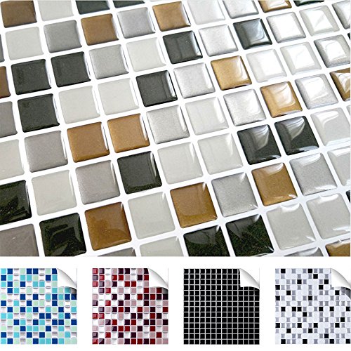 4er Set 25,3 x 25,3 cm Grandora selbstklebende 3D Mosaik Fliesenaufkleber verschiedene Farben und Größen W5193 Fliesendekor Küche Bad dunkelgrau kupfer silber Mosaik Design 5