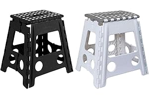 AC - Pack de 2 Taburete Plegable - Fabricado en PVC - Multiusos de plástico Resistente y Duradero. Ideal para escuelas, guarderías u hogar. - 29 x 22 x 39 cm - Blanco y Negro