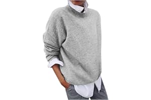 GENERIC 2 en 1 Pull Femme Hiver- Sweat Oversize Femme Manche Longue-Sweatshirts Femme Col Rond Couleur Unie Chandails Décontractée Loose Sweater Pullover Blouse Vintage Grande Taille Tricot Mode Chaud Pulls