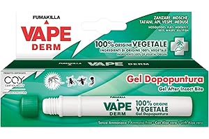 Vape Derm, Penna Gel Dopopuntura Zanzare, Formulazione con Ingredienti 100% Di Origine Vegetale e Proprietà Lenitive e Rinfrescanti, Verificata e Certificata da Certiquality, Dona Sollievo, 10 ml